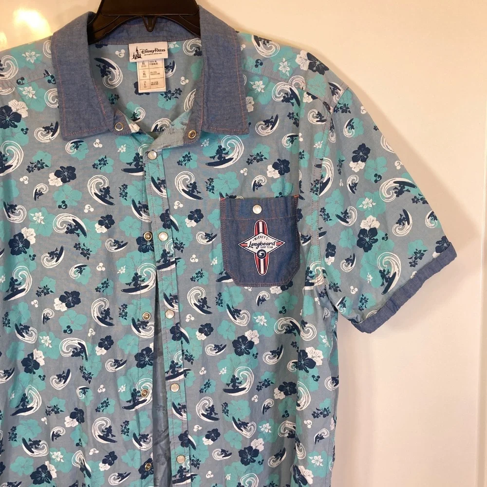 Mickey Mouse Surf Mens Disney Snap Short Sleeve Collared Shirt Sz XL - Picture 9 of 16